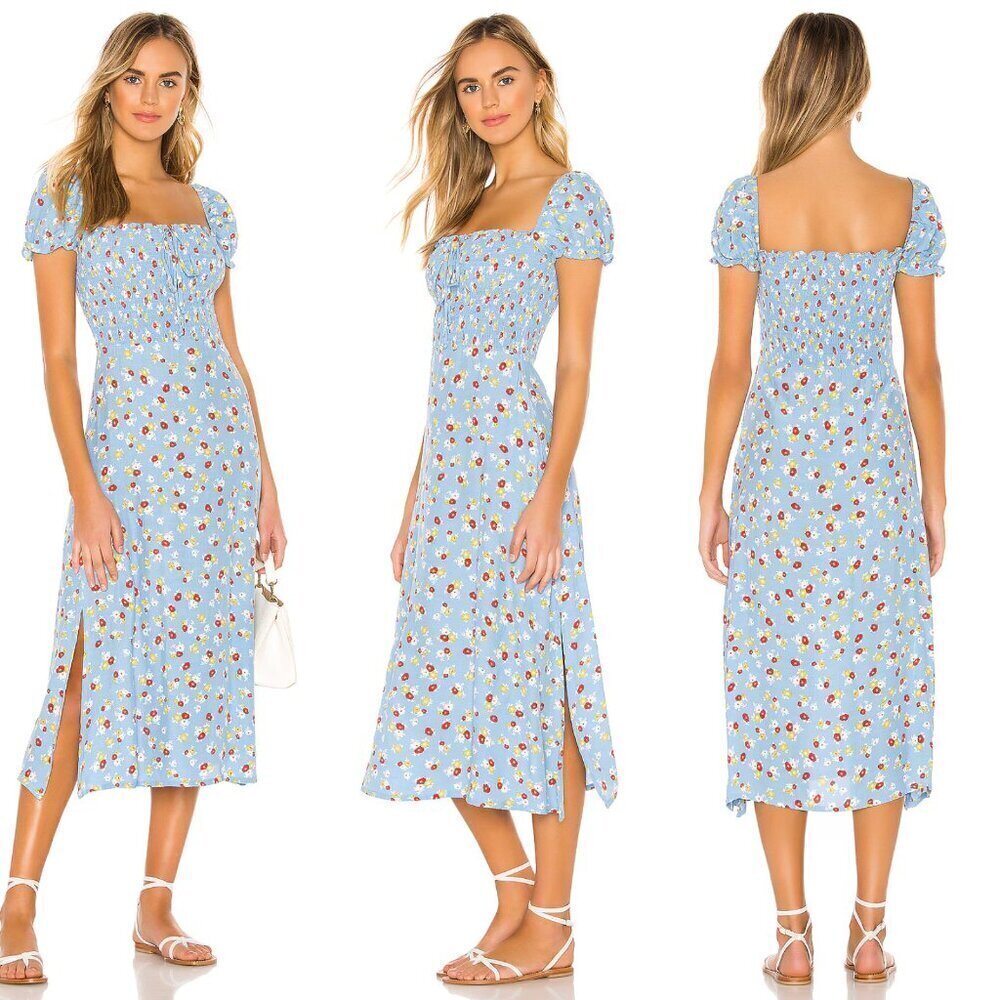 Faithful The Brand Castilo Blue Jasmine Floral Print Midi Dress 37464